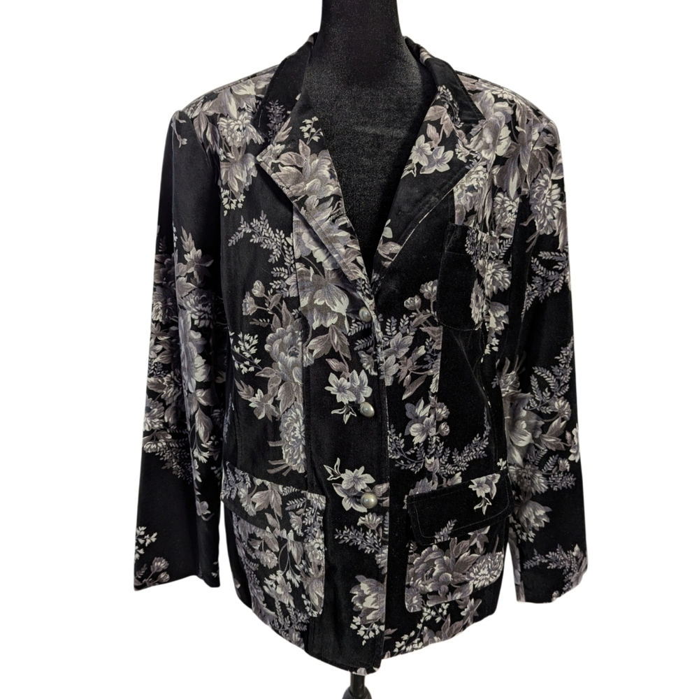 TanJay Black Gray Floral Velvet Women's Blazer 16 Petite